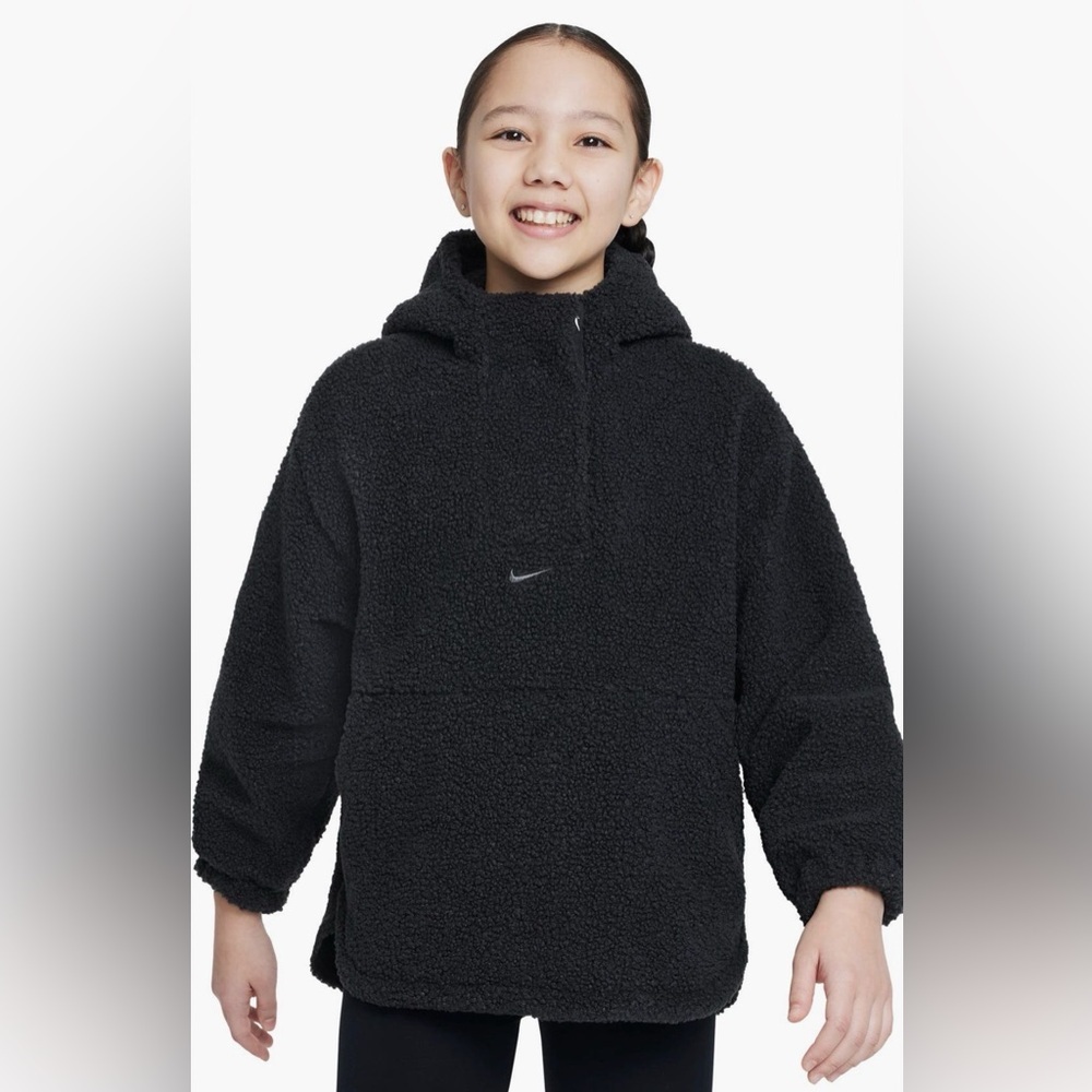 Nike Therma-FIT Faux Shearling Jacket Kids Size Small Black Sherpa Hooded NWT - Picture 4 of 9